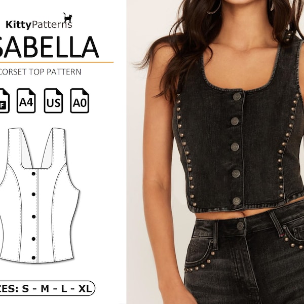 ISABELLA - Corset Top Pattern - S,M,L,XL - Denim Top Pattern - Corset Patterns - Bustier Sewing Pattern - Corset Sewing Patterns PDF