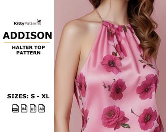 Addison Halter Silk Top Sewing Pattern: Easy Women's Top (PDF)