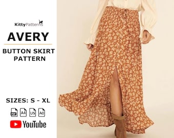 Avery Button Front Maxi Skirt Sewing Pattern [S-XL] (PDF)