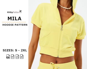 MILA Hoodie Sewing Pattern: Women's Short Sleeve Hoodie (PDF)