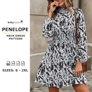 High Neck Long Sleeve Dress Sewing Pattern (PDF Pattern)