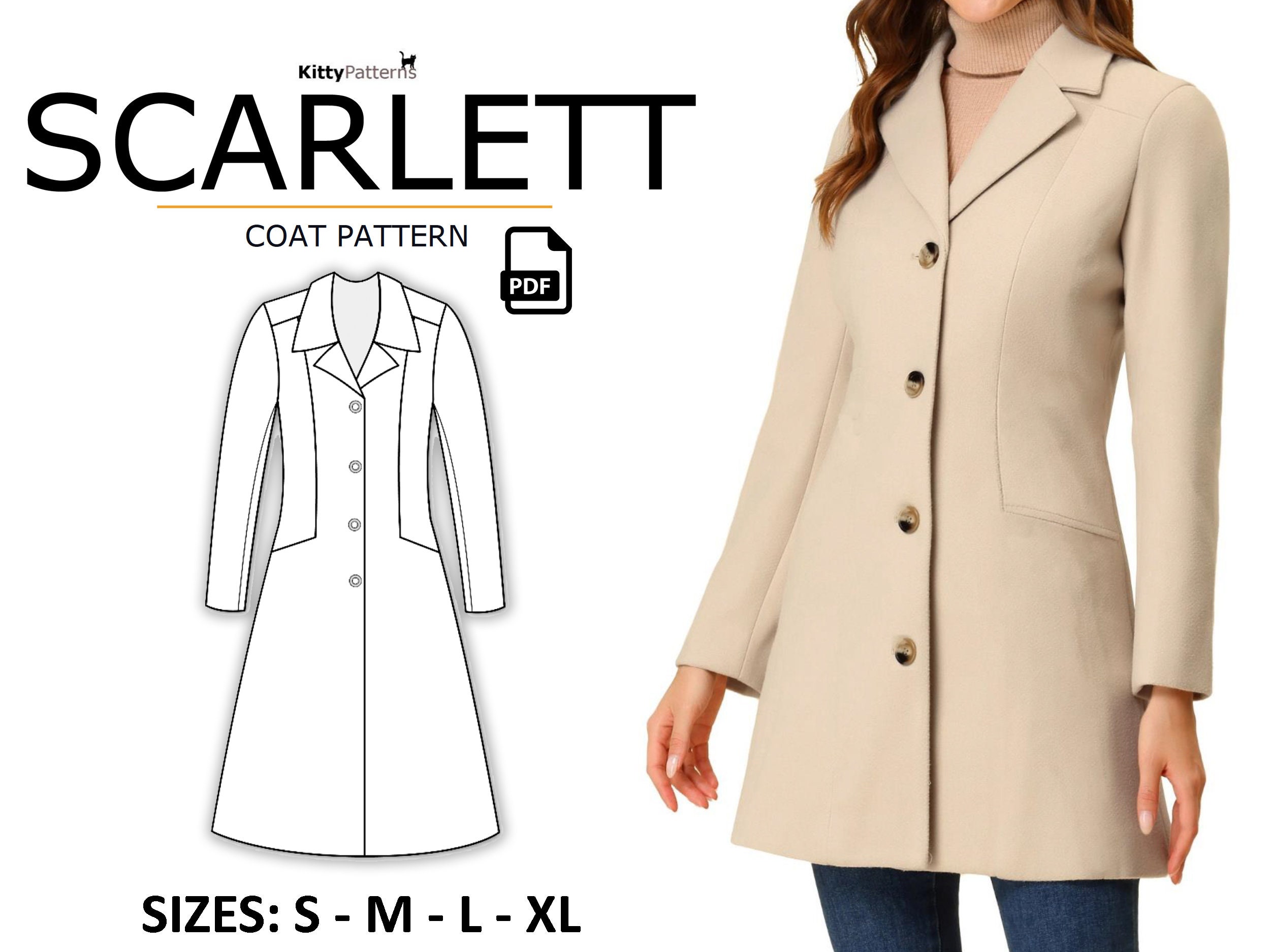 SCARLETT Coat Sewing Pattern SMLXL PDF Patterns - Etsy