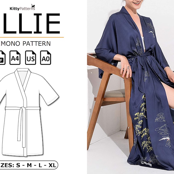 ELLIE - Patron Kimono PDF [S,M,L,XL] - Patron Robe Kimono - Patrons Japonais - Patron Kimono Femme