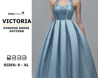 Victoria Evening Gown Sewing Pattern: Ladies Halter Dress (PDF Pattern)