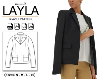 LAYLA - Blazer Pattern [S,M,L,XL] - Blazer Diy Pattern - Girls Jacket Patterns - Blazer PDF pattern