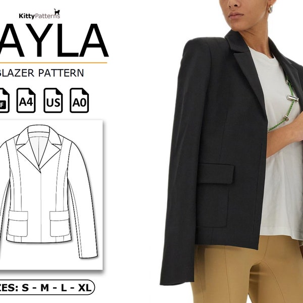 LAYLA – Blazer-Muster [S, M, L, XL] – Blazer-Diy-Muster – Mädchenjacken-Muster – Blazer-PDF-Muster