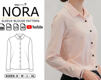 NORA - Long Sleeve Blouse Pattern [S,M,L,XL] - PDF Sewing Patterns - Womens Blouse Sewing Pattern - Top Pattern Sewing - Video Tutorial