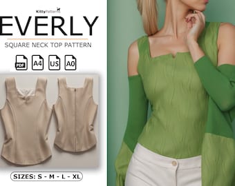 EVERLY Square Neck Top Sewing Pattern: Women's Sleeveless Top (PDF)