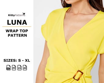 LUNA Wrap Top Sewing Pattern: V Neck Blouse (PDF)