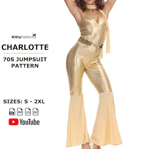 70s Halter Jumpsuit Sewing Pattern: Disco Dance Costume (PDF)