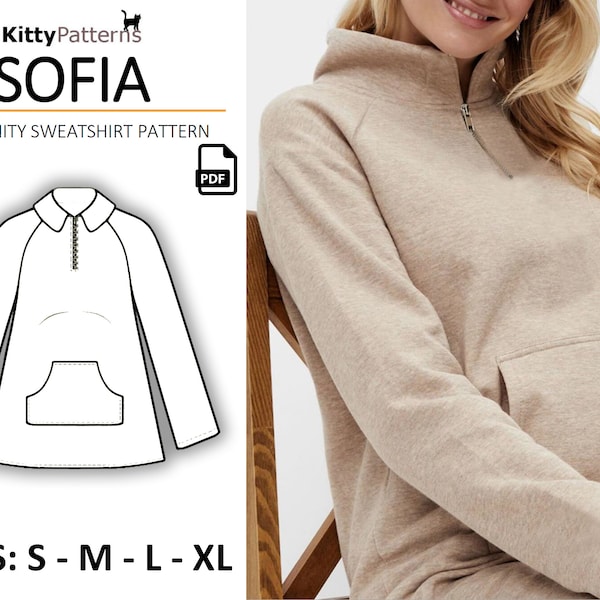 SOFIA – Umstandspullover-Muster – [S,M,L,XL] – Stillpullover-Muster – Umstands-Schnittmuster PDF