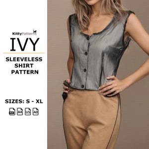 IVY - Sleeveless Blouse Pattern [S,M,L,XL] - Easy Shirt Pattern Sewing - Sleeveless Top Pattern Pdf