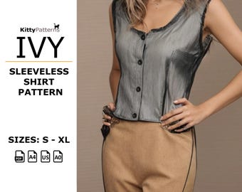 IVY Sleeveless Blouse Sewing Pattern [S,M,L,XL] (Pdf)