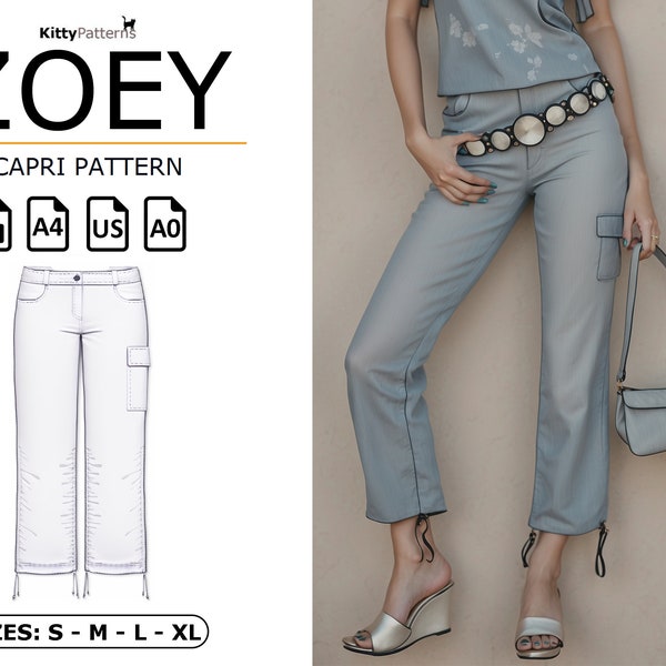 WILLOW - Patrón de costura Capri - [S,M,L,XL] - Patrón de pantalones Capri - Patrón de pantalones lindos - Capris Pdf - Patrón de pantalones