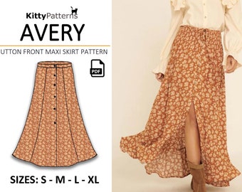 AVERY - Button Skirt Pattern [S,M,L,XL] - PDF Sewing Pattern - Long Skirt Pattern - Maxi Skirt Pattern