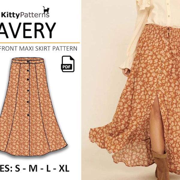 AVERY - Button Skirt Pattern [S,M,L,XL] - PDF Sewing Pattern - Long Skirt Pattern - Maxi Skirt Pattern