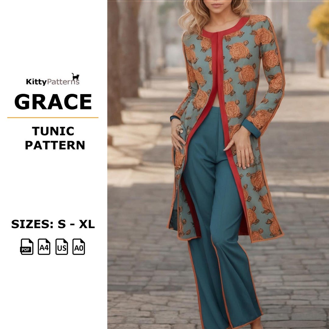 GRACE - Tunic Sewing Pattern PDF [S,M,L,XL] - Tunic Dress Pattern ...