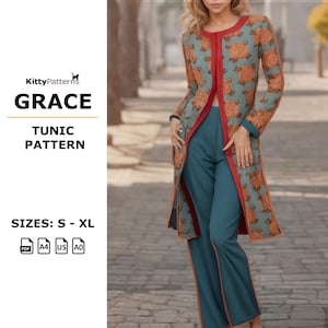 Grace Tunic Sewing Pattern: Women&#39;s Long Tunic (PDF)