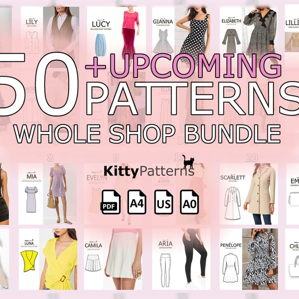 Whole Shop PDF Pattern Bundle - 50 Styles - Sewing Pattern Pack - Digital Pattern Pack - Pdf Sewing Patterns A0, A4 & Letter