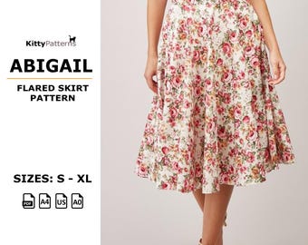 Flared Midi Skirt Sewing Pattern: Vintage Style (PDF)