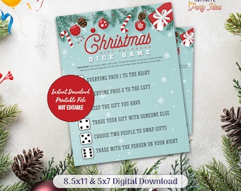 Christmas Gift Exchange Dice Game Card, Christmas Game Printable, Gift Exchange Rules Printable, Christmas Game Instant Download, Christmas