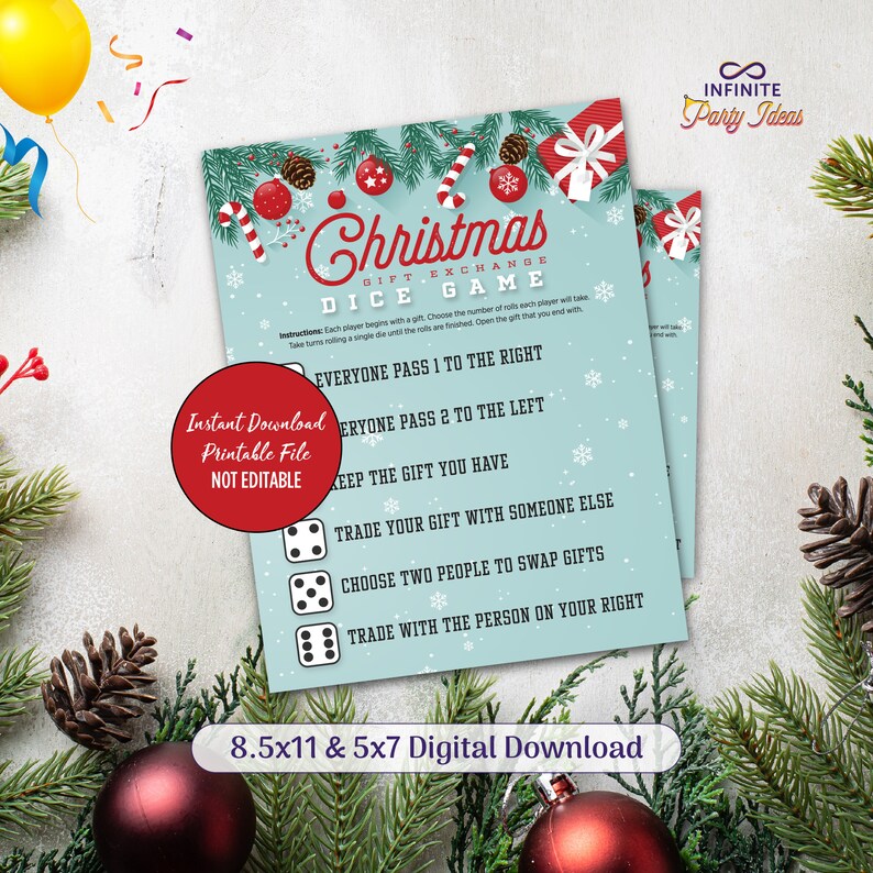 Christmas Gift Exchange Dice Game Card, Christmas Game Printable, Gift ...