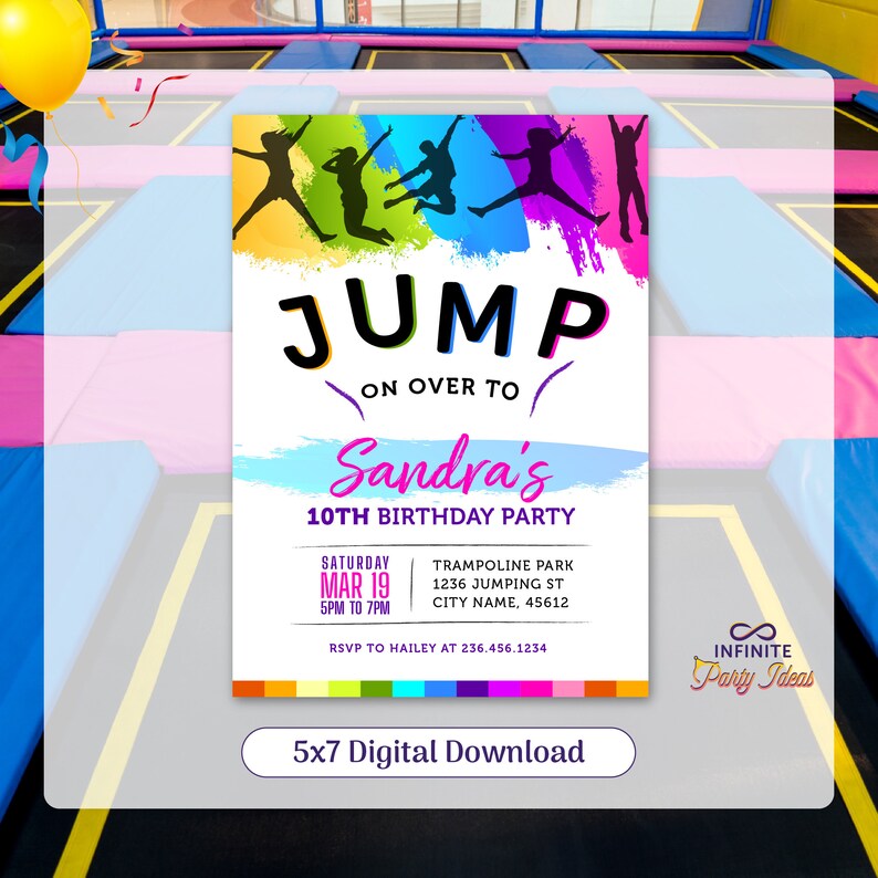 Trampoline Party Invitation, Jump Birthday Invitation, Trampoline ...