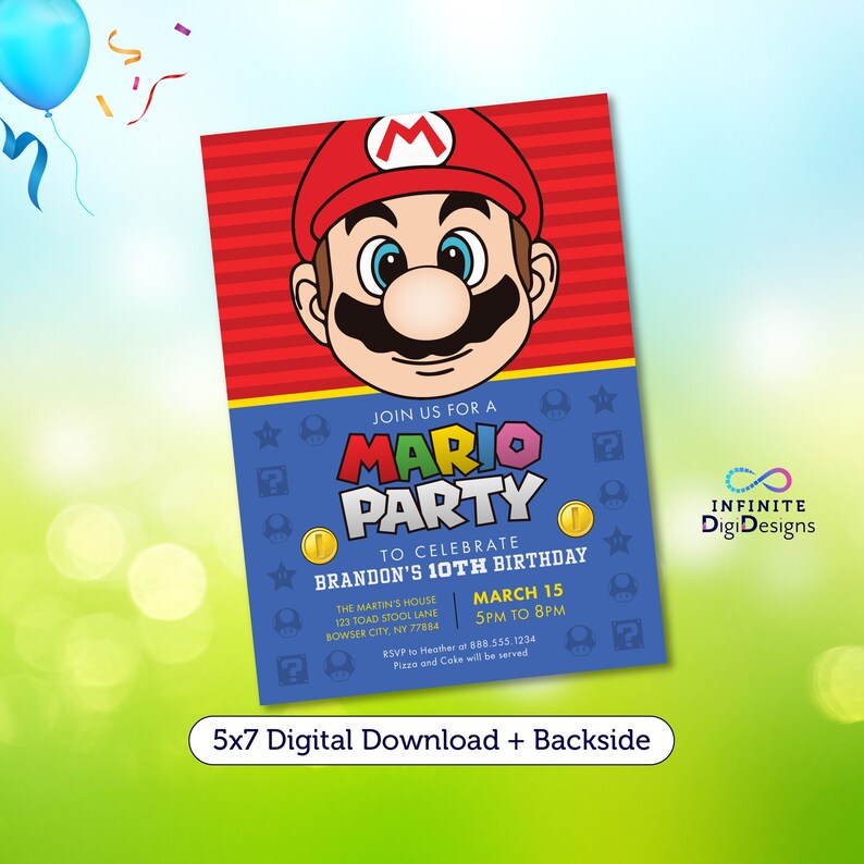 Super Mario Birthday Invitation, Mario Bros Birthday Invite