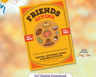 Friendsgiving Einladung, Thanksgiving Einladung, Herbst Thanksgiving Einladung, druckbare Einladung, EDITABLE, Digitaler Download, Friendsgiving