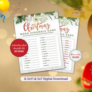 Christmas Word Scramble, Holiday Word Scramble, Christmas Game, Printable Activity, Instant Download Family Games for Christmas, Printable