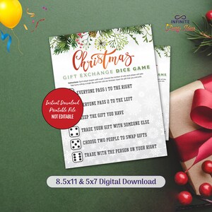 Christmas Gift Exchange Dice Game, Christmas Party Game, Pass the Gift Game, Office Party Games, Holiday Games, Instant Download, Christmas