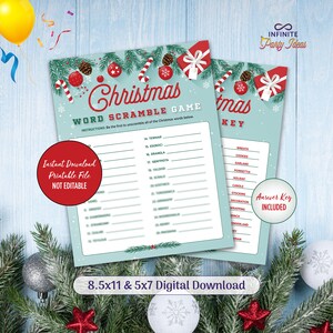 Christmas Word Scramble, Holiday Word Scramble, Christmas Game, Holiday Activity, Instant Download Printable, Holiday Party Game, Christmas