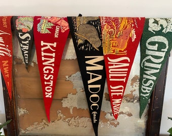 Vintage Pennant Flags - Canadian Locations | Felt Flags | Vintages Flags 1940s-80s