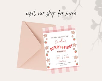 1st birthday invitation, Berry first Birthday Party Invitation, Strawberry 1st Birthday Invitation Printable, 1st Birthday Girl, berry birth