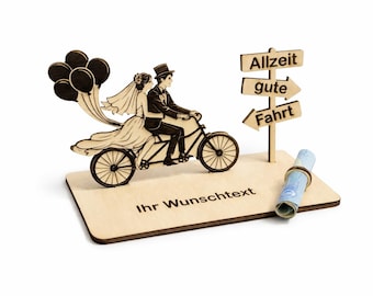 Bicicleta tándem con globos para regalar en bodas (archivo cortado a láser de madera de abedul) - Regalo de boda personalizado DIY para los novios