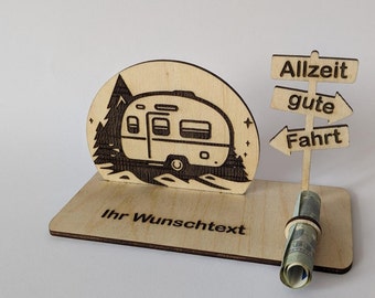 Money gift for campsite lovers, sign, caravan gift for campers, gift idea, wooden decoration, motorhome