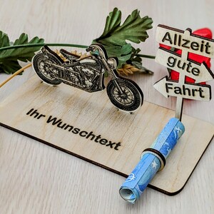personalisiertes Geldgeschenk für Motorrad, Führerschein, 18, Roller, Mofa, Geburtstag, Schild, Hochzeit, 20, 30, 40,Urlaub,Reise,Rente,Holz
