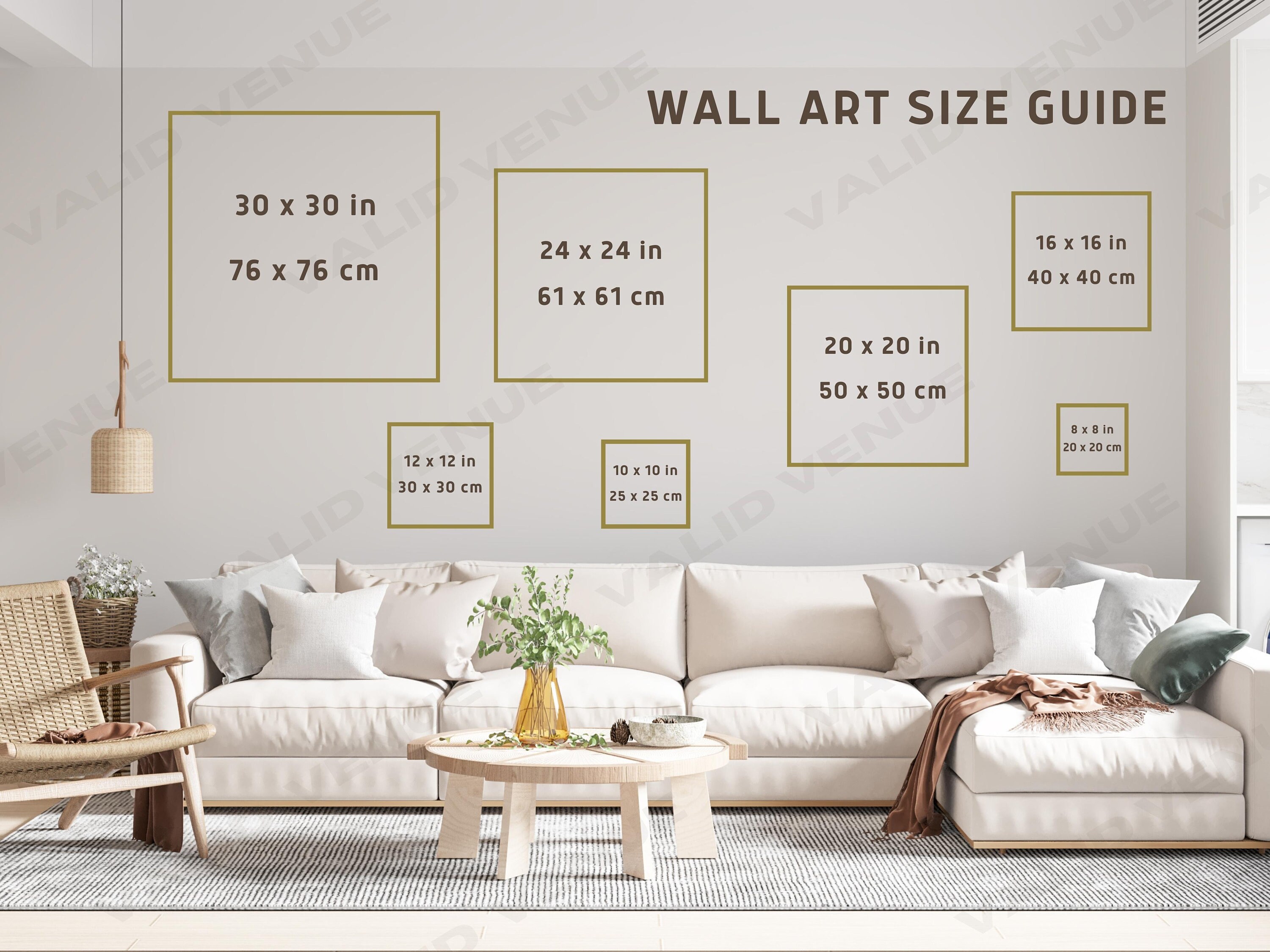 Square Wall Art Size Guide, Frame Size Guide, Print Size Guide, Wall ...