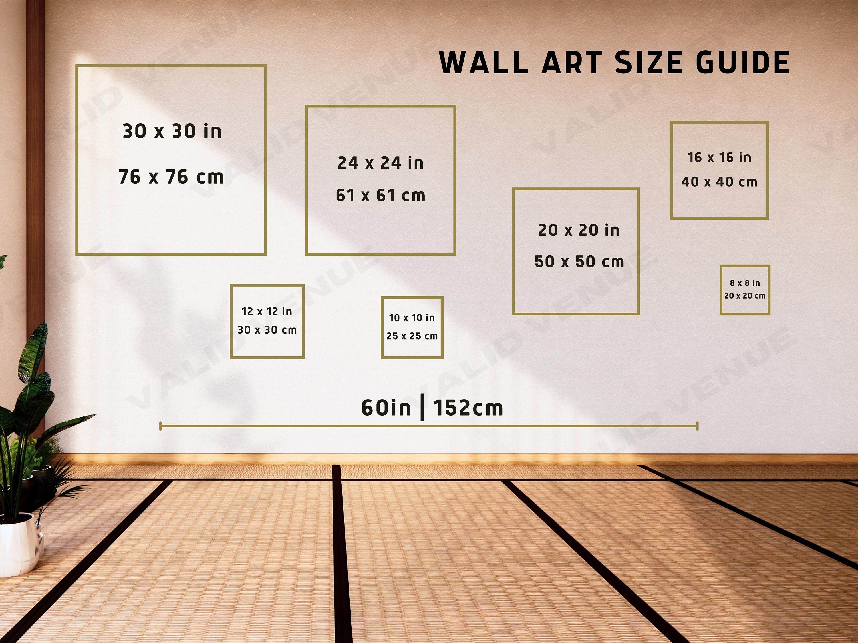 Square Wall Art Size Guide, Frame Size Guide, Print Size Guide, Wall Display Guide, Comparison