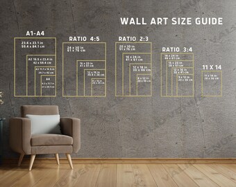 壁アートサイズガイド、フレームサイズガイド、ポスターサイズ表、比較