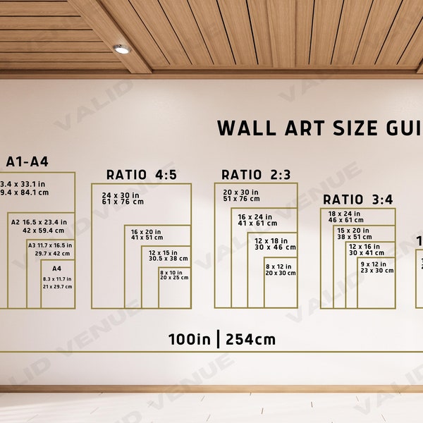 Guide des tailles d'art mural, Guide des tailles de cadre, Guide des tailles d'impression, Guide d'affichage mural, Tableau de comparaison, Tableau des tailles d'affiches, Guide des tailles