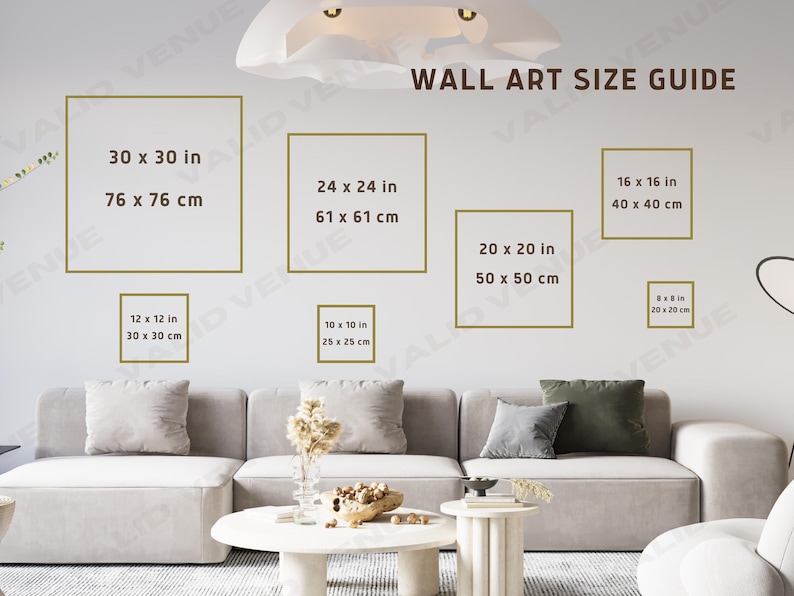 Square Wall Art Size Guide, Frame Size Guide, Print Size Guide, Wall ...