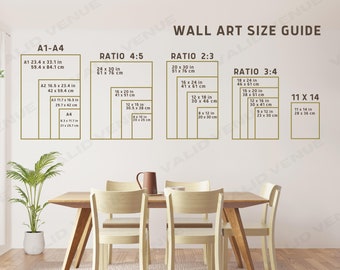 May include: A wall art size guide with different ratios and measurements in inches and centimeters. The guide shows the dimensions of various sizes of wall art, including 11 x 14, 12 x 16, 16 x 20, 20 x 30, and 24 x 30 inches.
