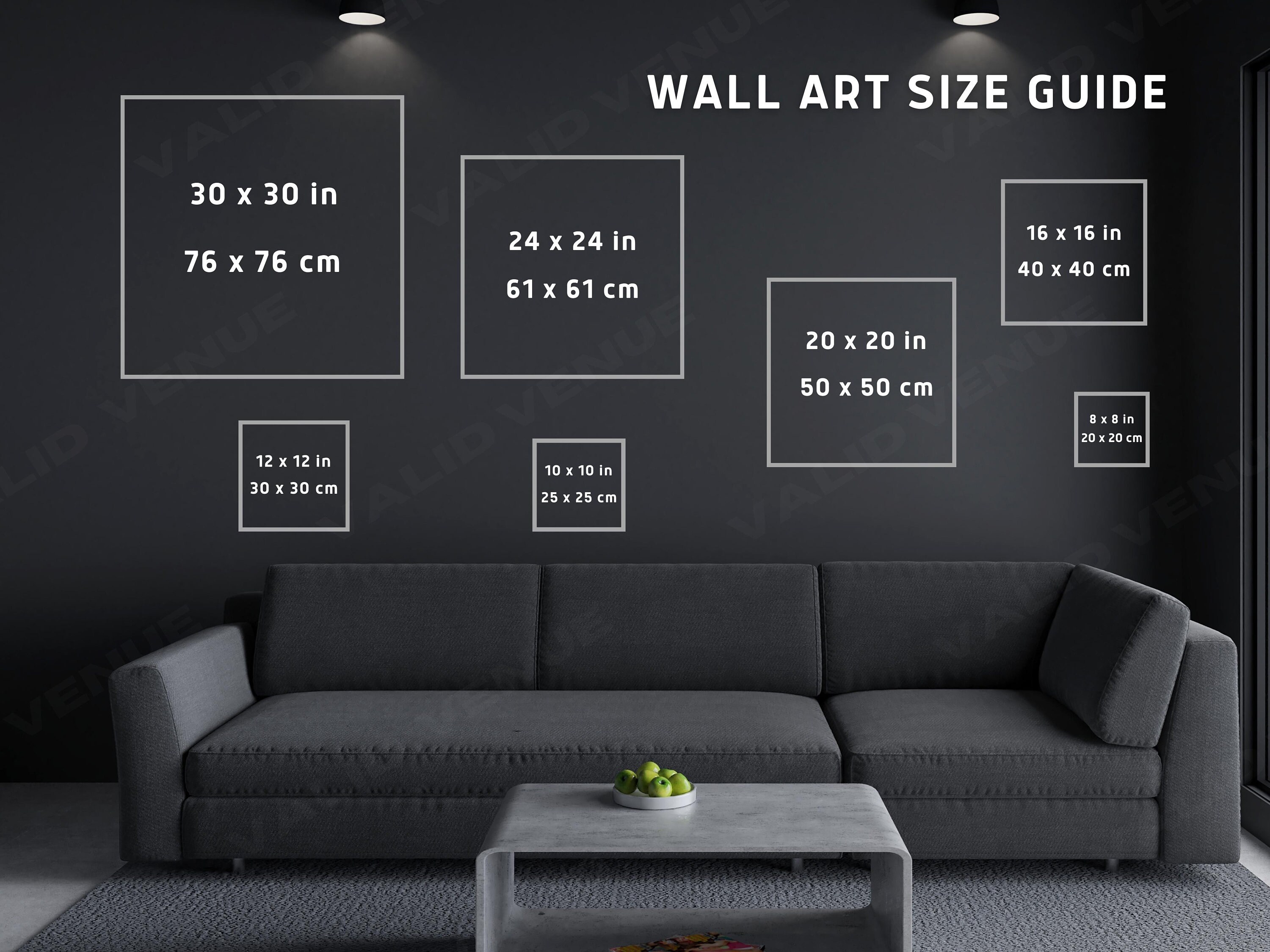 Square Wall Art Size Guide, Frame Size Guide, Print Size