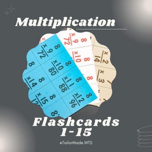 Flash-kaarten met vermenigvuldiging 1 - 15 - Directe download - Blanco voorkant/antwoorden achterkant
