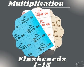 Multiplication Flash Cards 1 - 15 - Instant Download - Blank Front/Answers on Back