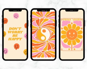 Bündel von 10 Rosa & Orange Blumen Groovy iPhone Hintergrundbilder, sofortige digitale Downloads, ästhetische Telefon-Hintergründe, mädchenhafte Telefonhintergründe