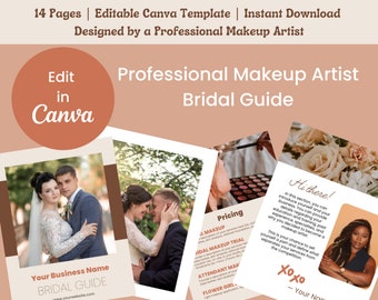 Professioneller Make-up-Artist-Brautführer, Make-up-Artist-Brautbroschüre, MUA-Bearbeitbare Canva-Vorlage, Sofort-Download