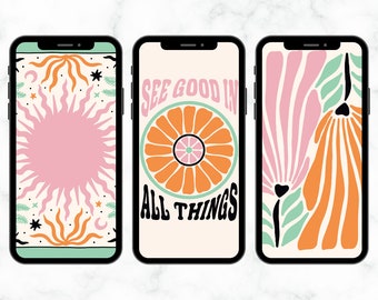Bundle von 10 Gut Dinge brauchen Zeit iPhone Hintergrundbilder, Groovy Retro iPhone Hintergründe, Ästhetische Handy-Hintergründe, süße Hintergrundbilder