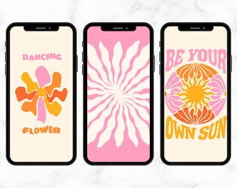 Bündel von 10 Rosa & Orange Blumen Groovy iPhone Hintergrundbilder, sofortige digitale Downloads, ästhetische Telefon-Hintergründe, mädchenhafte Telefonhintergründe